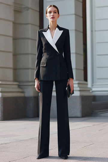 Costumes d’affaires noirs 2 pièces à revers crantés avec manches